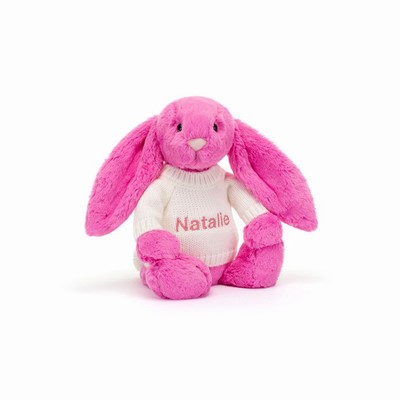 Jellycat Bashful Hot Pink Bunny with Cream Jumper USA | 97205UAZQ